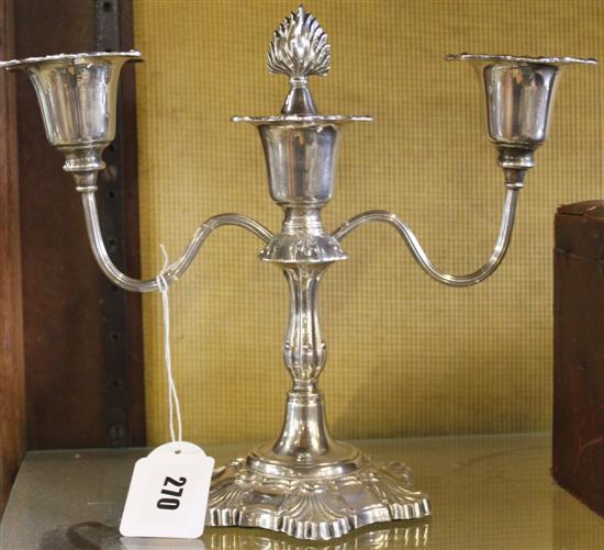 Modern silver 3-light candelabrum with flame finial, Hampton Utilities, Bham 1968